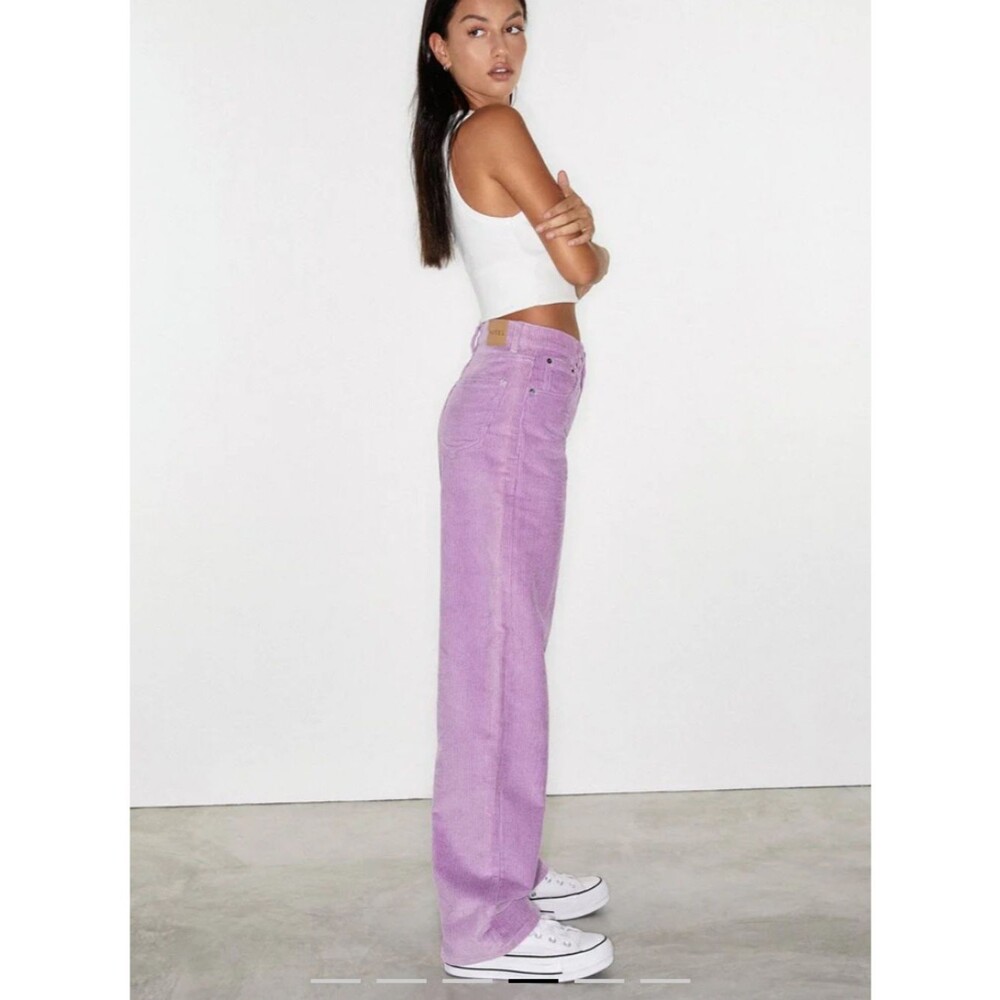 Parallel Trouser Cord Lilac Size M Pop of Color Purple Corduroy Spring Summer - Picture 2 of 12